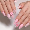 UEYRSEDB Pink Flower Press on Nails Medium Almond Fake Nails