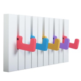 RICOO WM1885-S, Children's Coat Rack, Piano Design, Colourful Wooden Coat Rack, Modern & Foldable, 5 Fold-Out Hooks for Children's Room, Hallway and Kitchen, 29 x 15 x 2 cm