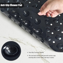 Large Non Slip Bathtub Mat, Extra Long Bath Mat for Tub, 40 x 16 Inch, Machine Washable Shower Mats with Suction Cups and Drain Holes, Bath Tub Mats for Bathroom Non Slip, Black