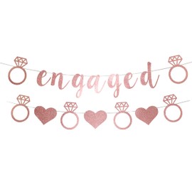 zxyxka Engagement Party Decorations, Rose Gold Engaged Banner, Bachelorette Party Favors, Glitter Diamond Bride Sign for Bridal Shower Hen Party Supplies Backdrop Decor