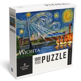 Lantern Press Made in USA Puzzle for Adults - 1000 Pieces, Reference Poster, Premium Box, Wichita, Kansas, Starry Night