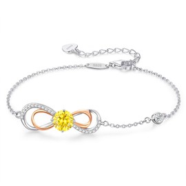 LOUISA SECRET Rose Gold Infinity Heart Bracelet for Women, Adjustable Chain 925 Sterling Silver Link Birthstone Bracelets, Best Anniversary Birthday Jewelry Gifts for Women Mom Wife Her