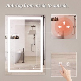 TETOTE 36 x 24 LED Bathroom Mirror LED Mirror Bathroom Decor Vanity Makeup Mirror Dimmable Anti-Fog Wall Mounted Bathroom Mirror with Lights