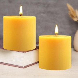 Beeswax Candles, 2 Pack Large Pillar Candles 3 * 3in, Pure Beeswax Candle for Home, 100 Hours Long Burning for Emergeny, Unscented Dripless Bee Candle for Yoga Wedding Party