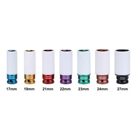 EMENTOL 7PCS 1/2" Drive Thin Wall Deep Wheel Protector Impact Socket Set, CR-MO, Lug Nut Impact Socket Set-17mm, 19mm, 21mm, 22mm, 23mm, 24mm, 27mm