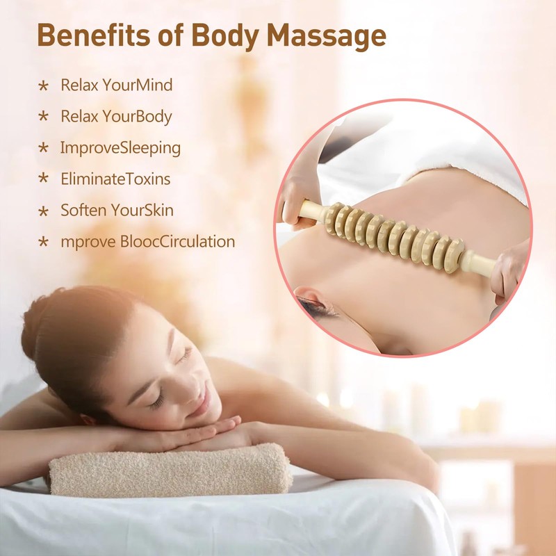 Kootinn Manual Wooden Fascia Massage Roller Trigger Points for Release