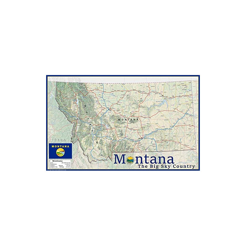 Montana Physical Map - 16.5 x 26.5 Inches - Paper