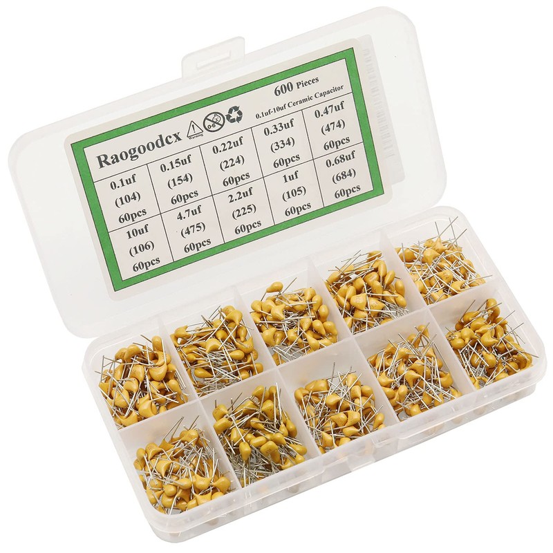 600Pcs 10Value Ceramic Capacitor Assortment Kit 0.1uf-10uf 50V DIP Monolithic
