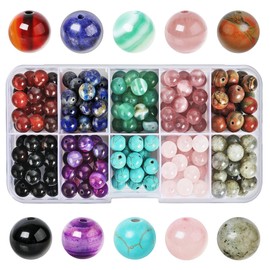 LeisuDay Pack of 200 Natural Gemstones Diameter 8 mm Round Beads for Bracelets Necklaces Jewellery Crafts Threading, 10 Assorted Stone Beads Gemstone Beads (Type B)