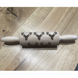efo Embossed Stag Head Rolling Pin Decorative Baking Supplies for Unique Bakery and Pottery Beautifully Handmade Patterned 24cm