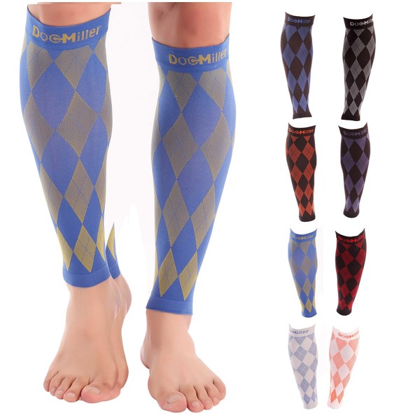 Doc Miller Calf Compression Sleeves 20-30 mmHg Running, Cycling, and Travel, Argyle Design, Circulation Shin Splints Relief