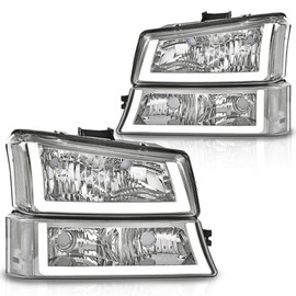 G-PLUS LED DRL Headlights, Compatible with 2003-2006 Chevy Avalanche 1500 2500/Silverado 1500 2500 3500 & HD Models Headlamp, Driver Side & Passenger Side, Clear lens Chrome Housing Clear Reflector