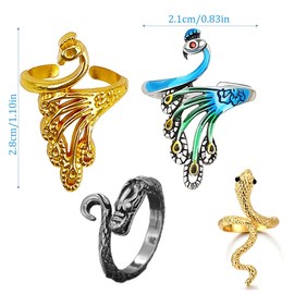 Pack of 4 Metal Crochet Ring Adjustable Hook Knitting Crochet Loop Accessories Crochet Knitting Thimble Thread Guide Ring Finger Holder DIY Knitting Craft Yarn Guide Hand Weaving Hook Line Peacock