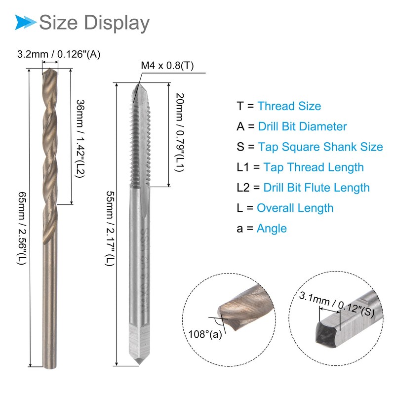 CoCud Tap and Drill Bit Set M4 x 0.8 Tap