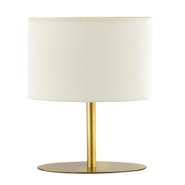 Modern Designer Oval Table Lamp in Antique Brass Metal with Off-White Cotton Fabric Shade | 1 x E14 7w Maximum | 25cm Height by Happy Homewares