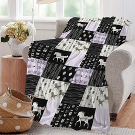 Western Horse Purple Print Blanket Farmhouse Country West Cowgirl Cowboy Throw Blankets for Couch Sofa Stuff Decor Gifts Soft Cozy Fleece Plush Flannel Bedding for Lover Girls Man Woman Adults 40"x50"