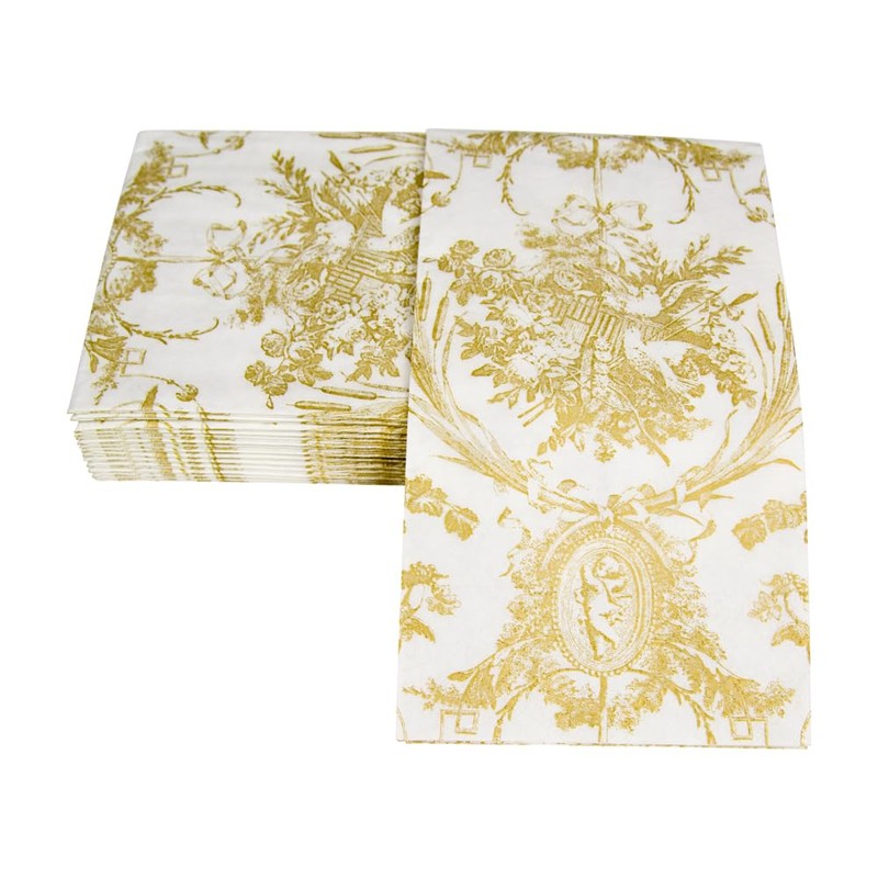 Caspari Romantic Toile Gold Guest Towel Napkins - 15 Per
