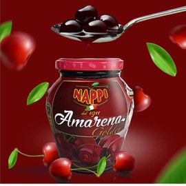 Amarena Cherries in Syrup, 16.23 oz (460 g), Pitted Cocktail Cherries, Black Italian Cherry for Premium Cocktails and Desserts, Superior Taste Award Winning 2022, Amarena Golden, Nappi 1911