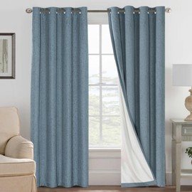 H.VERSAILTEX Linen Blackout Curtains 96 Inches Long 100% Blackout Thermal Insulated Textured Linen Look Curtain Draperies Anti-Rust Grommet, Energy Saving with White Liner, 2 Panels, Stone Blue