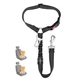 Dog Car Seat Belt 1 Pack, Adjustable Headrest Restraint with Elastic Bungee for Buffering, Durable Nylon Pet Safety Harness for Cars UK (Bungee Black with Safety Buckle 1 Pack)