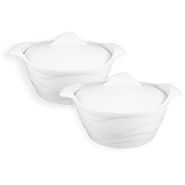 JINSONGDAFA Casserole Dish 31.8 ounce French White Ceramic Bakeware Set with Lids, Chip and Crack Resistant Stoneware Baking Dish, Microwave, Dishwasher, Oven, Freezer and Fridge Safe (8.7 Inch)