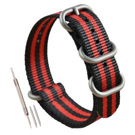 MZBUTIQ 22mm Black/Red Nylon Watch Strap Replacement Band for Men Military Matt Fnish Buckle 4 Rings
