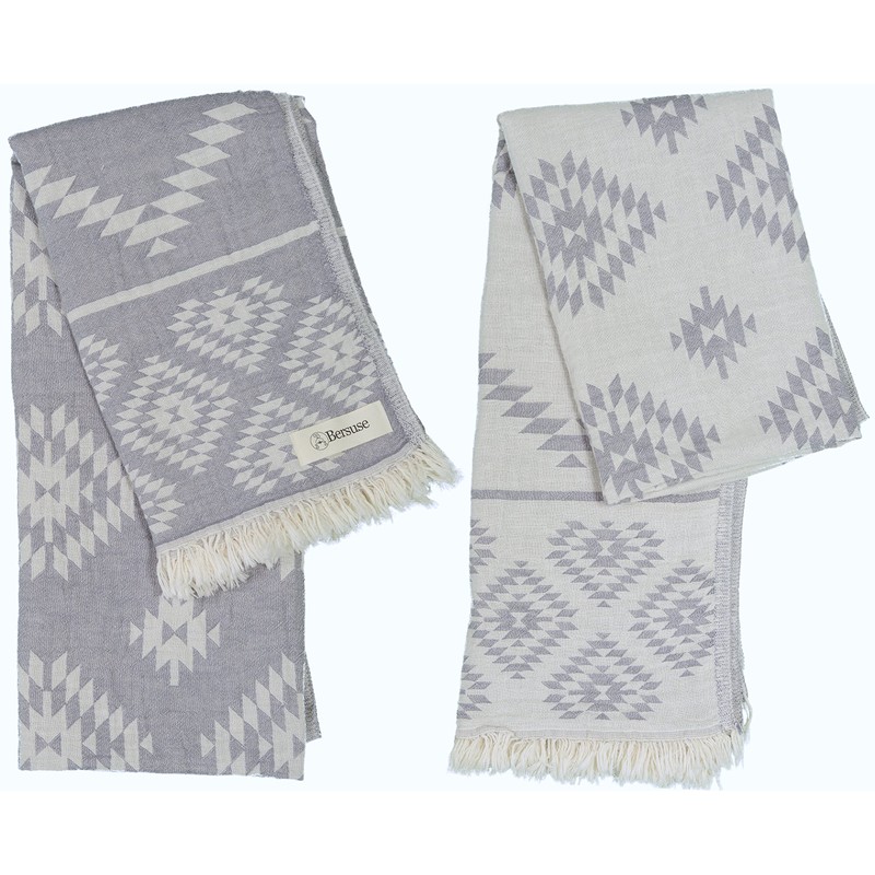 Bersuse 100% Cotton - Teotihuacan Turkish Towel - Silver Grey