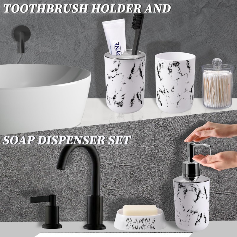 XLHOMO White Marble Bathroom Accessories Set, White Bathroom Set with