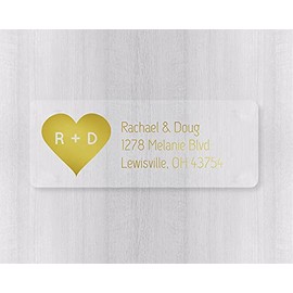 60ct - Wedding Invitation Return Address Labels in Gold Foil on Clear Transparent Stickers (#307-CF)