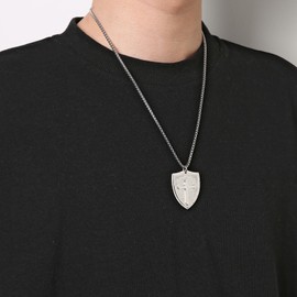 HZMAN Armor of God Ephesians 6:16-17 Stainless Steel Faith Cross Shield Necklace Pendant for Men Jewelry Gift (Silver)