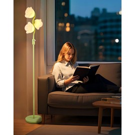 Lightdot 3-Light Flower Floor Lamp Stepless Dimmable Modern Mid Century Standing Lamp with 3Pcs 3000K G9 Bulbs Unique Cute Green S Pole Floral Tall Lamps for Living Room Bedroom Home Office