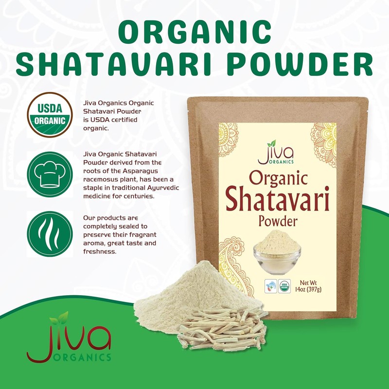Jiva Organics Organic Shatavari Powder 14 Ounce Bulk Bag -