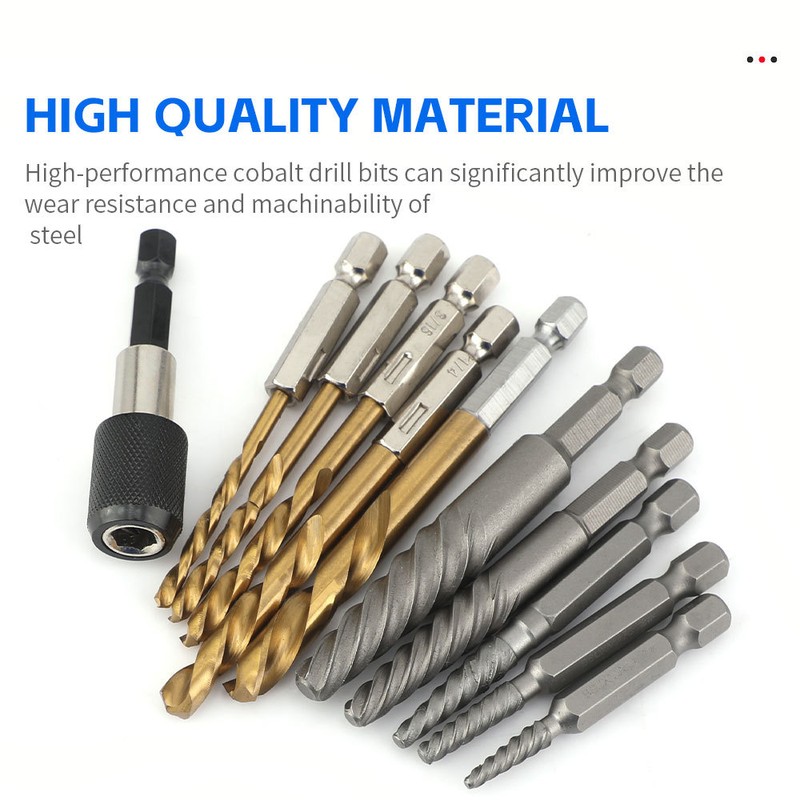 11Pcs Screw Extractor and Left Hand Drill Bits Set Included