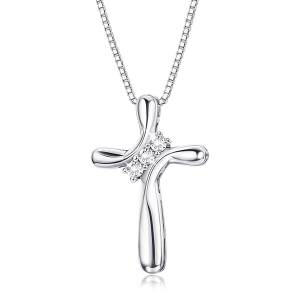 Kakonia 925 Sterling Silver Cross Pendant Necklace for Women 3-Stone