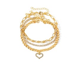 Caiguoer Multilayer Adjustable Rhinestone Ankle Bracelet Beach Summer Foot Jewelry for Women Girls