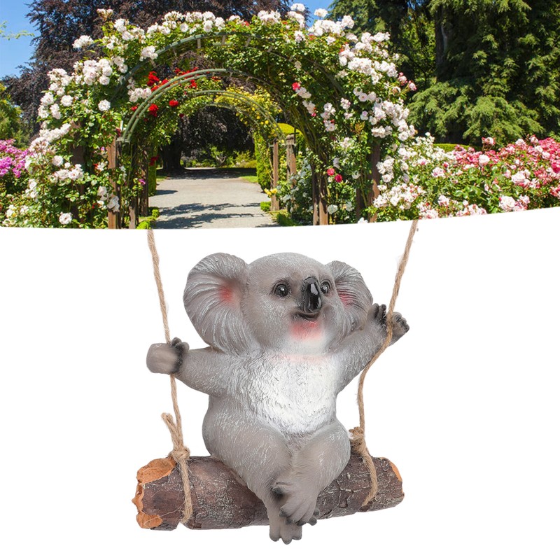 Swing Koala Sculpture Cartoon Synthetic Resin Animal Statues Decoration for