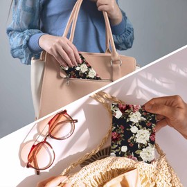 Beabes Roses Portable Squeeze Glasses Case, Vintage Rose Blossom Soft Leather Sunglasses Organizer Eyeglasses Case Glasses Bag For Travel Office Home White Red