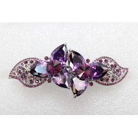 Faship Gorgeous Purple CZ Crystal Heavy Duty Floral Hair Barrette Clip