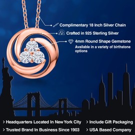 Gem Stone King 18K Rose Gold Plated Silver  White Moissanite 3 Stone Circle Pendant Necklace