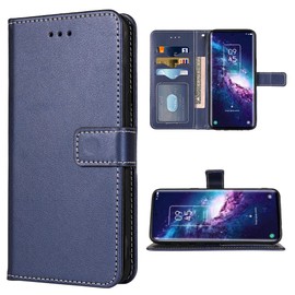 FDCWTSH Compatible with TCL 20 Pro 5G Wallet Case Wrist Strap Lanyard and Leather Flip Card Holder Stand Cell Accessories Mobile Folio Purse Cover for TCL20Pro G5 TLC 20Pro5G Women Men Blue