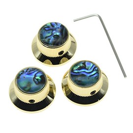KAISH Set of 3 Set Screw Abalone Top Gold Guitar Bass Knobs Strat Metal Knobs for 6mm Shaft Pots