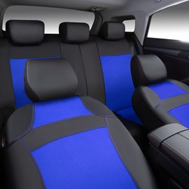 CAR PASS 3D Air Mesh Leather Car Seat Cover Full Sets & 4Pcs Waterproof Car Floor Mats with 5mm Composite Sponge,Universal Fit Airbag Compatible Automotive Interior Covers (Combo Set, Black & Blue)