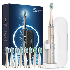 Sonic - cepillo para polvo de dientes eléctrico para adultos, cepillos de dientes eléctricos recargables con 8 cabezales y soporte, estuche de viaje, 
