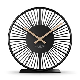 Cander Berlin BLORA Table Clock Silent 18 cm Metal Wooden Hands without Ticking Noises Modern Black Living Room Kitchen Vintage