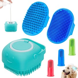 Pet Bath Brush & Finger Toothbrush Set, 6 Counts Pet Bath Brush with Adjustable Ring Handle, Dog & Cat Grooming Brush, Bath Accessories for Short Hair and Long Hair