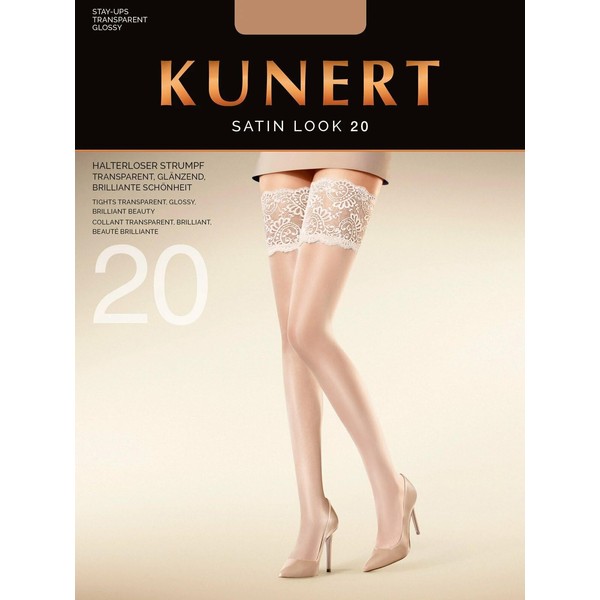 KUNERT Women's Hold-Up Stockings Satin Look 20 Wide Lace Band 20 Denier, Cashmere 0540