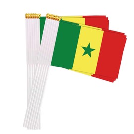 25 Packs Small Senegal Flags on Handheld Stick，Miniature Senegalese Flag for Outside,4x6 Inch Mini Hand Held Banner with Golden Topper,Patriotic Decorations