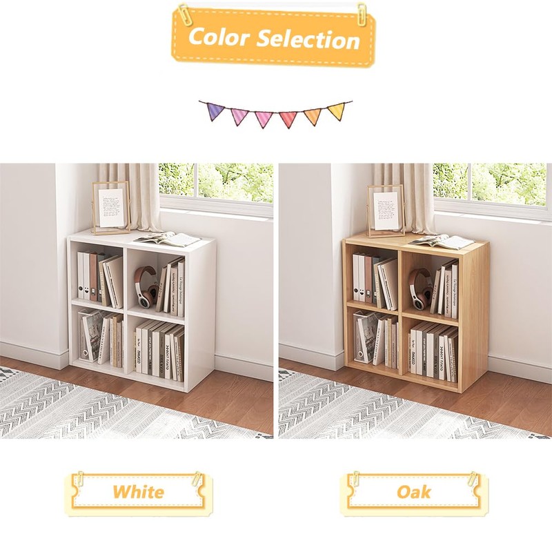 NELYE 4 Cube Organizer Bookcase - Fabric Storage Bins Container,