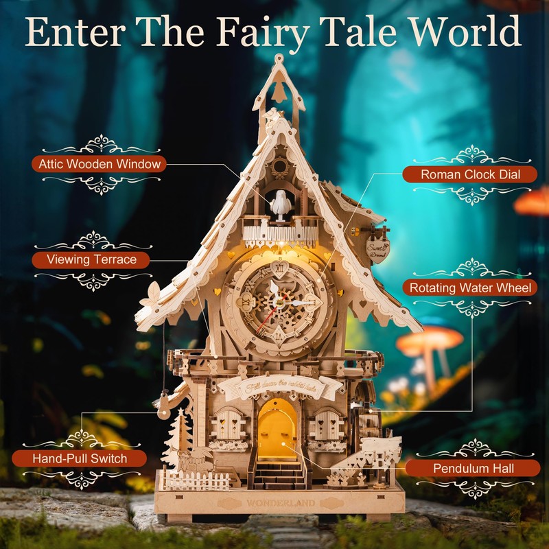 ROBOTIME 3D Wooden Puzzles for Adults-Cuckoo Clock Wooden Models for