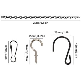 12 Pcs Adjustable Hanging Chains with S Hooks,10 Inch Black Metal Plant Hanger Chain for Hanging Baskets, Bird Feeders, Lanterns, Wind Chimes (Comes with 12 Replacement Metal Plant Hooks)